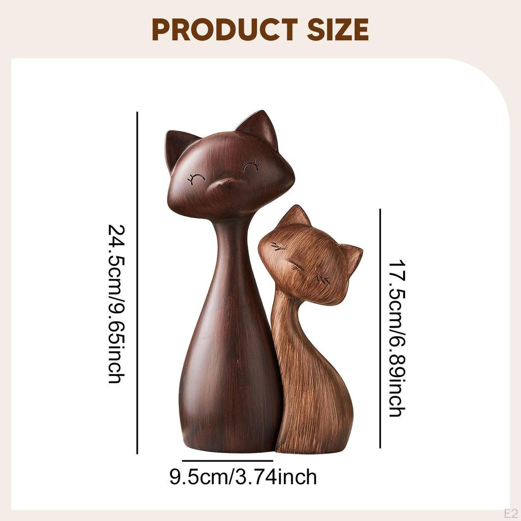 2x Cat Statue Tabletop Ornament Decorative Birthday Gift Artwork Couple Lover Art for Hallway