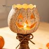Rustic Pumpkin Statue for Entryway White Tealight Candle Holder Set, Farmhouse Halloween Tea Light Harvest Theme Home Decorations Holders Decor, Fall