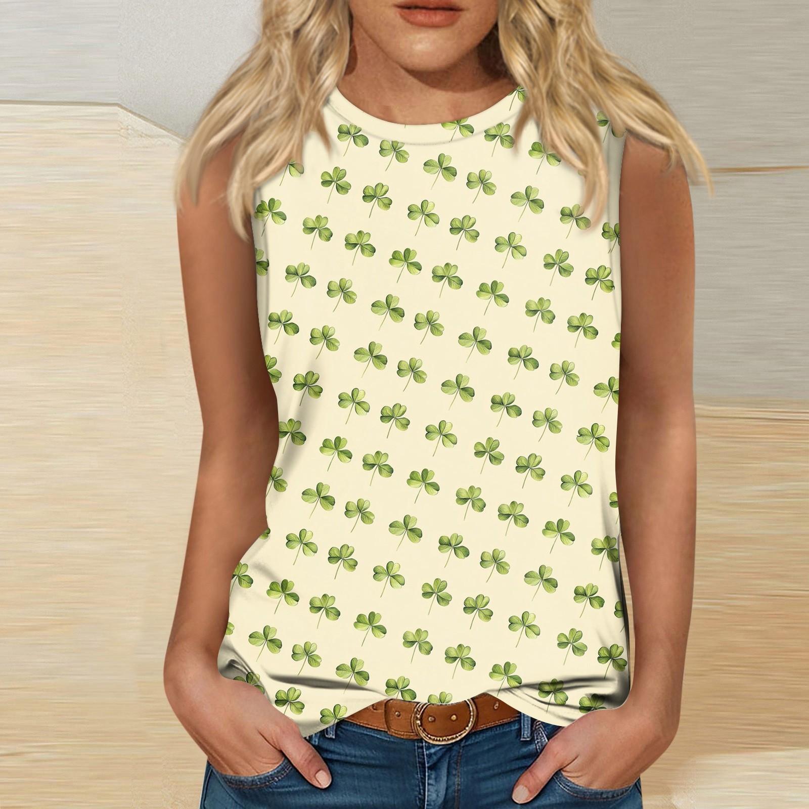 

Женская майка для девочек, повседневная майка с цветочным принтом, майки для женщин, свободный крой, топы без рукавов, струящиеся, St. Патрика XL жёлтый