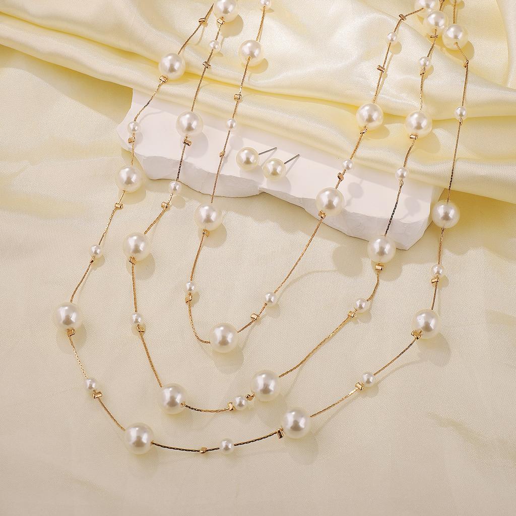 French New Light Luxury Pearl Multi-layer Necklace, Elegant Small Fragrant Design Earrings Neck Chain