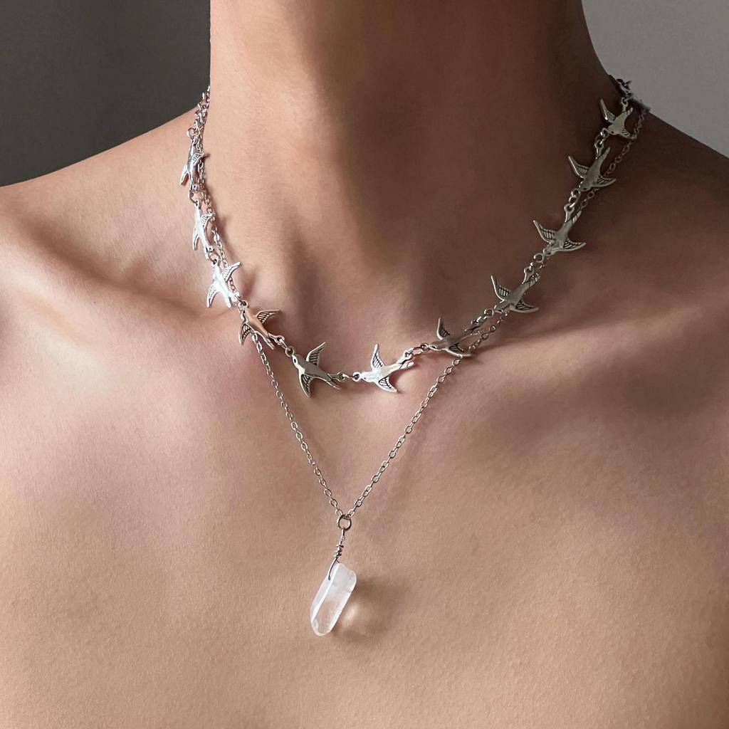 Bohemian Bird Crystal Necklace For Women With Geometric Pendant And Cross Chain