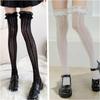 Women Lolita Fishnet Thigh High Socks Japanese Style Heart Striped Lace Patterned Over Knee Long Stocking Jk Girls Cos Stockings