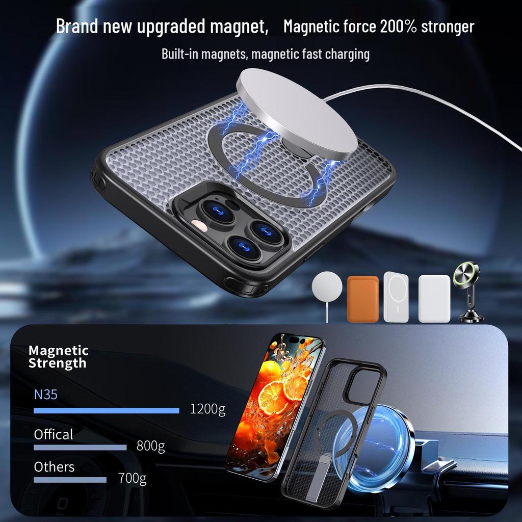 iPhone 17 Pro Max Cellular Heat Dissipation Protective Case with Magnetic Car Stand