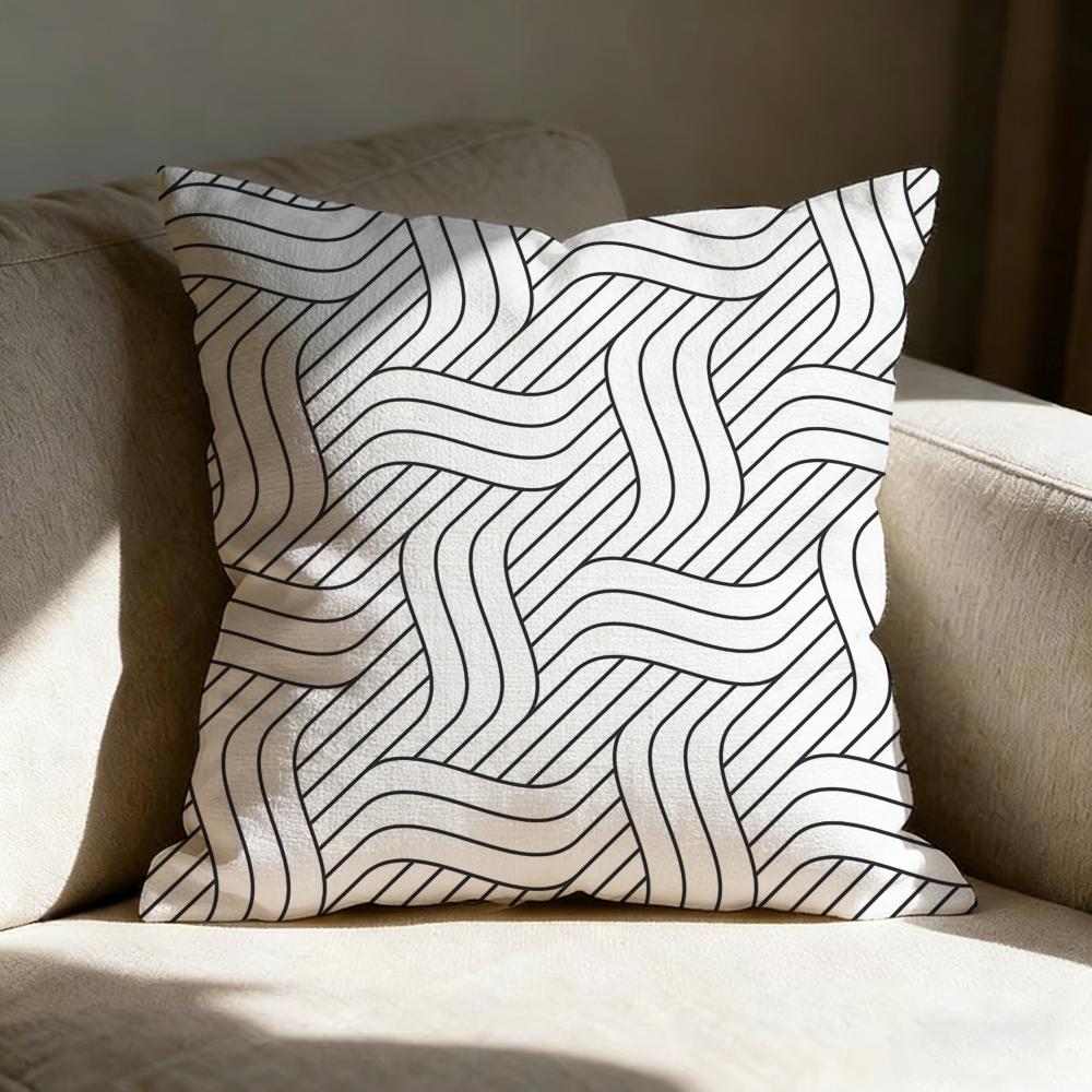Reduced Geometry Pillow Case Linen Pillow Covers Cover For Couch Living Room Bench Patio Floor Linen Home Decor