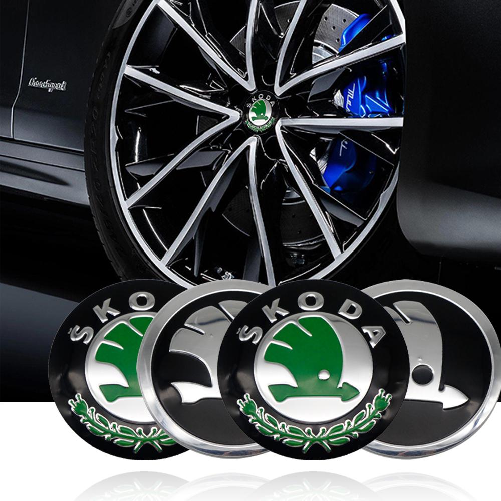 4 Pezzi 3D Per Skoda nero/verde 56mm Adesivo 60mm Emblema Auto Copri Mozzo Ruota Badge adesivi Decalcomanie Accessori Styling usbn43