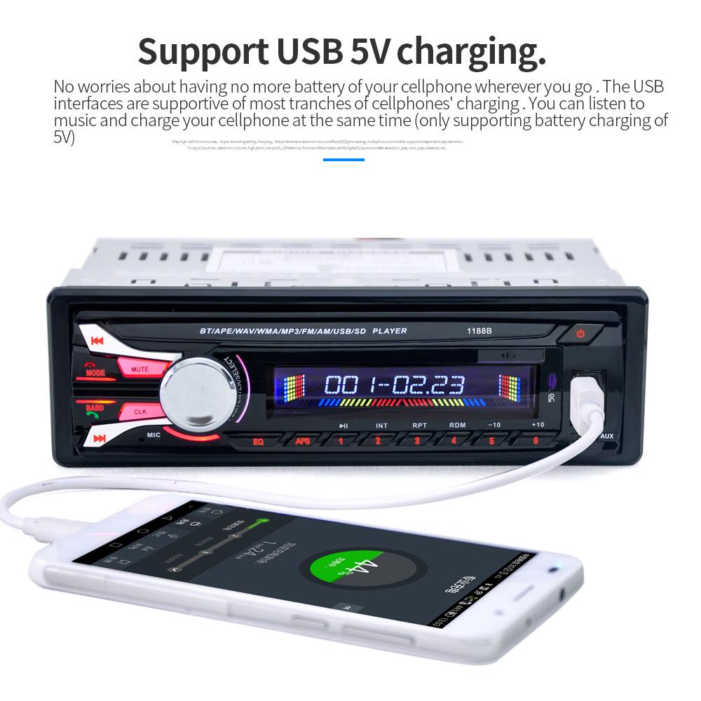 Car Radio Audio Stereo FM Aux Input Receiver SD USB MP3 Player In Dash Bluetooth 1 DIN Removable