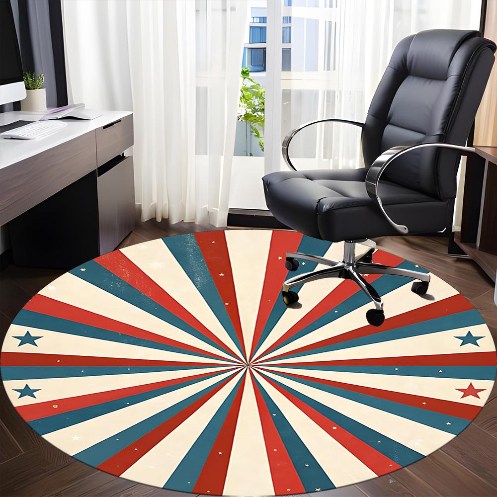 1PC Red and Blue Radiation Pattern Office Round Area Rug, Mat Suitable For Office, Under Office Chairs Bedroom Living Room Home Decor, Room Deco