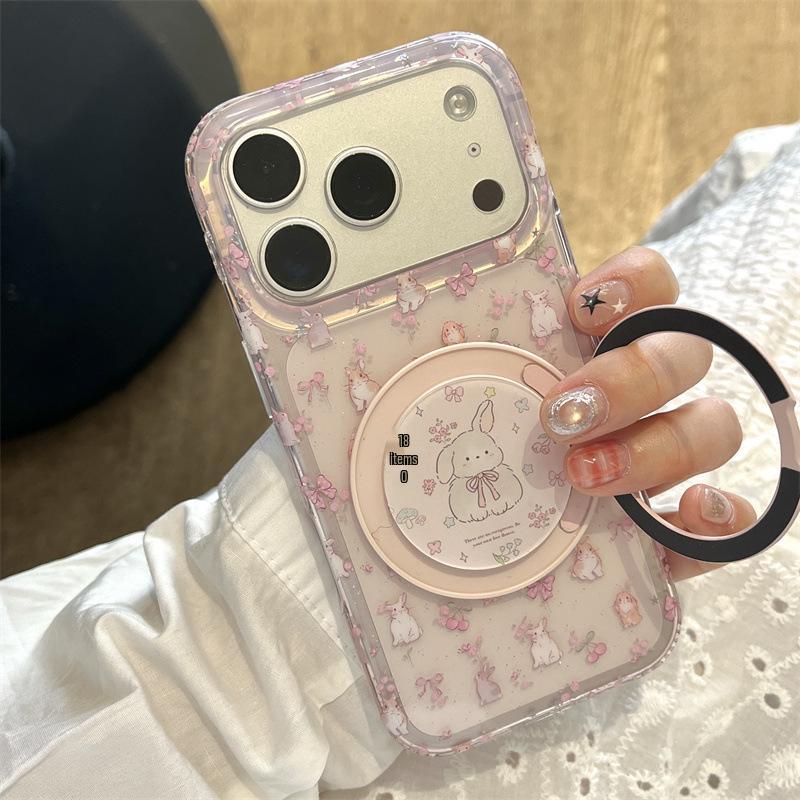 Floral Bow Rabbit Stand Compatible Case for iPhone 17, 16 Pro Max, 15, 14 - Women's Edition
