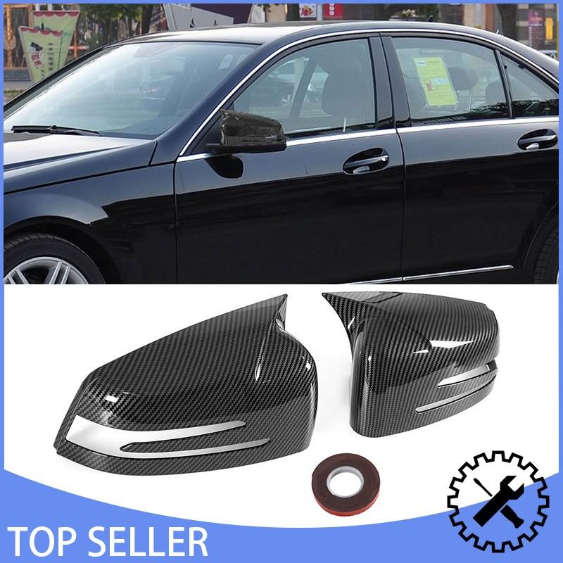 2x For Mercedes-Benz W204 W212 W176 Carbon Fiber Rearview Horn Mirror Cover Caps