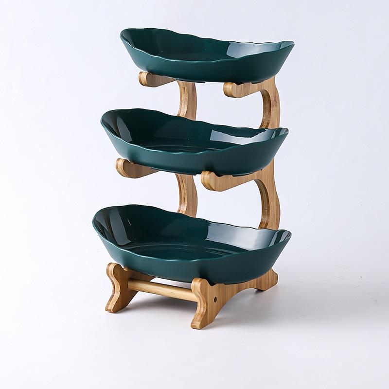 Nordic Creative Durable Plastic Fruit Plate With Wooden And Iron Stand Two Tier Three Tier Fruit Bowl For Living Room Modern Design