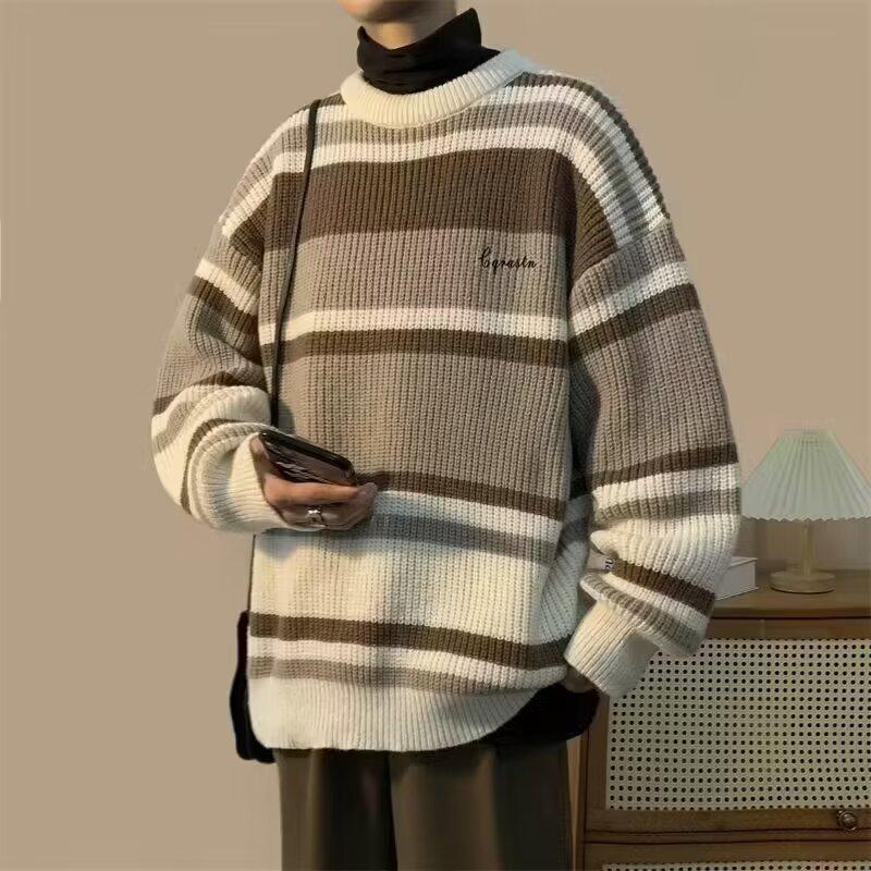 Men's Retro Striped Knit Sweater - Autumn/Winter Collection