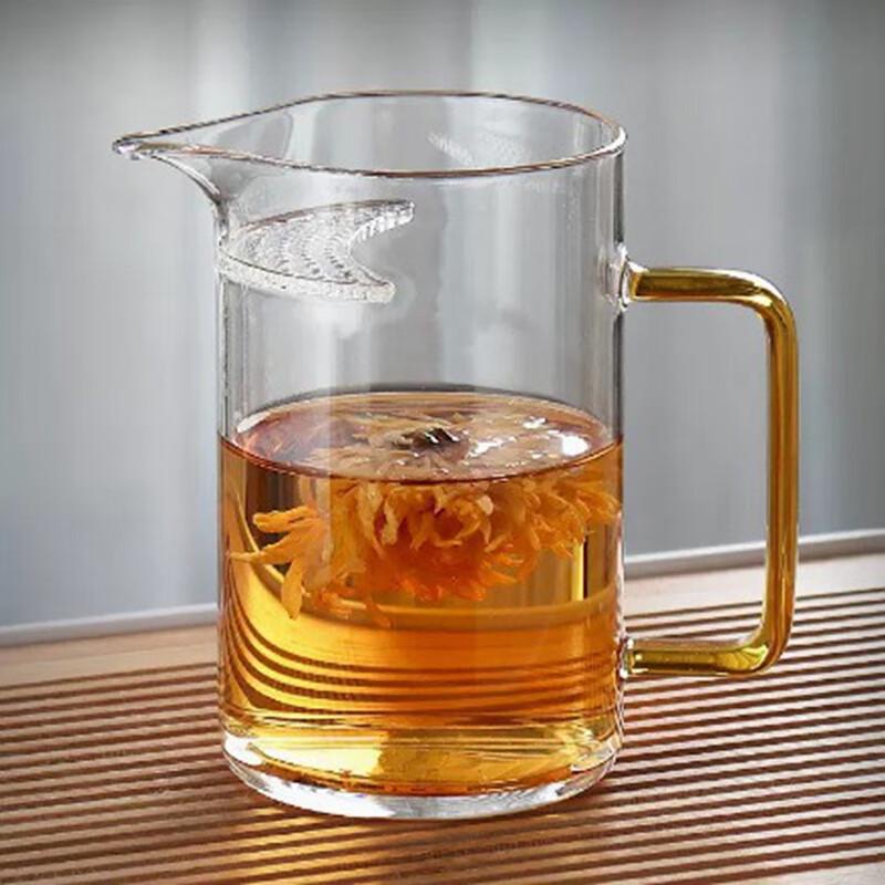 Shangqi High Borosilicate Glass Tea Cup with Crescent Filter, Yellow Handle (2-Piece Set)