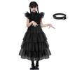 Karnevalskostüm Cosplay Wednesday Addams für Kinder, Party Cosplay, Polyester, Schwarz, 7-8 Jahre, 130cm