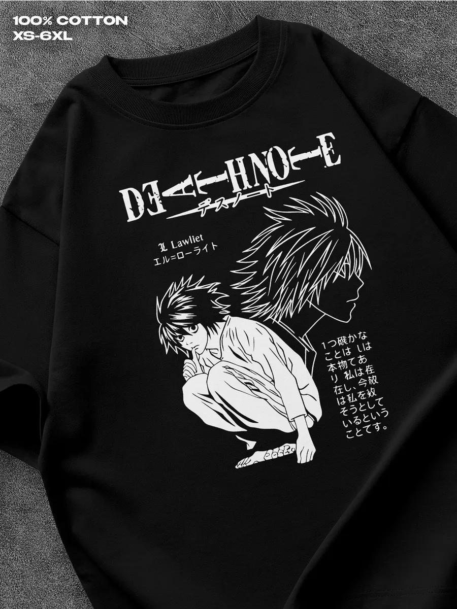 черная футболка Death Note Мужская футболка Женские футболки с принтом букв Футболка с короткими рукавами Повседневная уличная футболка Топ M
