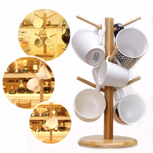 Soarun Bamboo Mug Tree, Cup Stand, Cup Rack, Drainer, Dryer, Coffee Cup Holder, Kitchen Storage