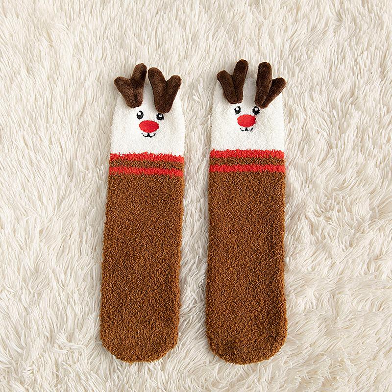 Ladies Winter Lovely Christmas Elk Floor Sleep Not Drop Hair Mid Tube Socks