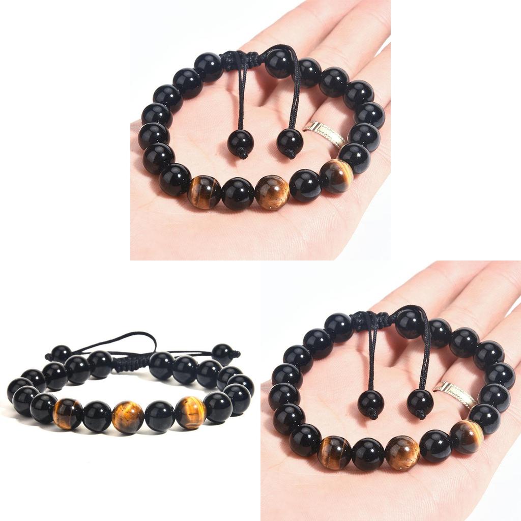 Obsidian Agate Tiger Eye Handmade Mens Beaded Bracelet For Travel Gift