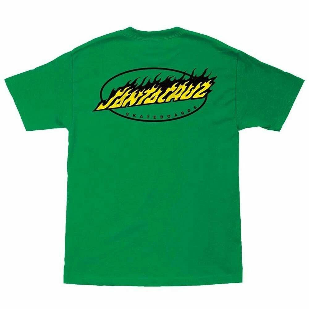 Santa Cruz OVAL FLAME DOT Skateboard T Shirt KELLY GREEN XS