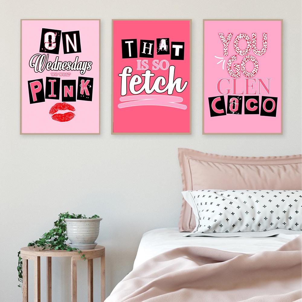 Mean Girls Quote Prints That Is So Fetch On Wednesdays We Wear Pink Posters Cartoon Letters Canvas Painting Wall Art Room Decor