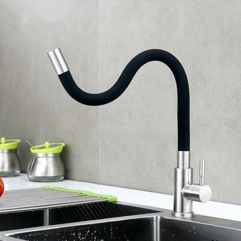 Household Sink Single Cold Water Tap Kitchen Silicone Tube Faucet Stainless Steel Universal Rotating Faucet