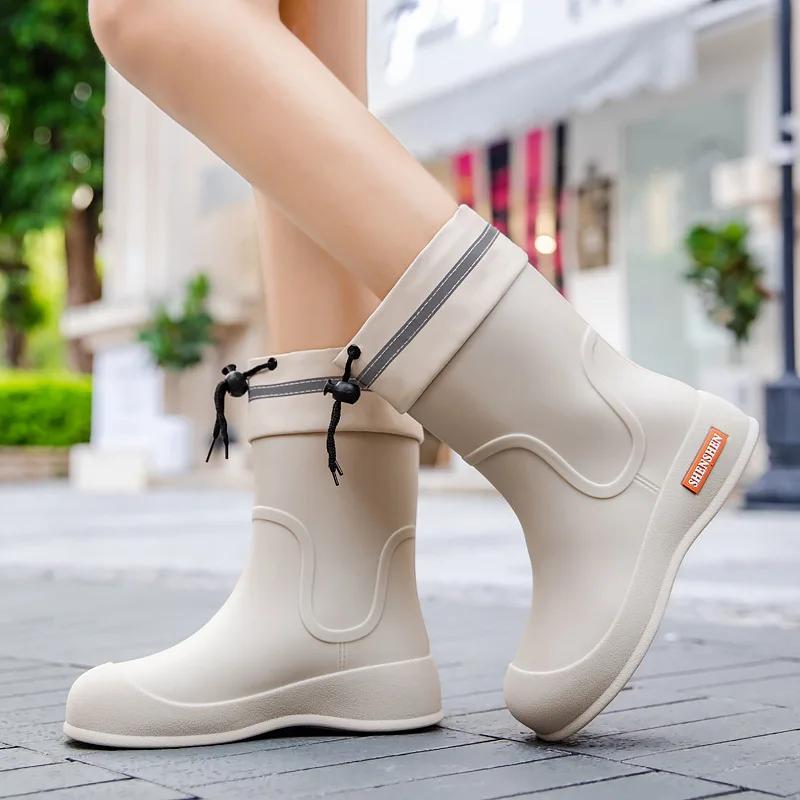 2025 Rain Shoes Women Adult Short Water Shoes Anti-slip Rain Boots Outside Water Thickened Kitchen Work Waterproof Simple