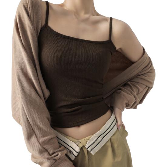 

Женский облегающий жилет без рукавов, облегающий топ, однотонный, ребристый, эластичный, майка, повседневная одежда M кофейный