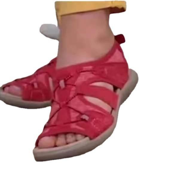 Letní nové horké suché zip kulatá hlava ploché dno lehké prodyšné plážové dámské sandály