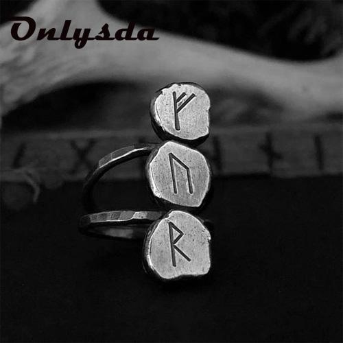 Gothic Stainless Steel Odin Norse Viking Amulet Rune Men Ring Fashion Words Retro Jewelry 7