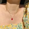Korean Niche Hammered Meteorite Enamel Necklace with Red Heart Pendant
