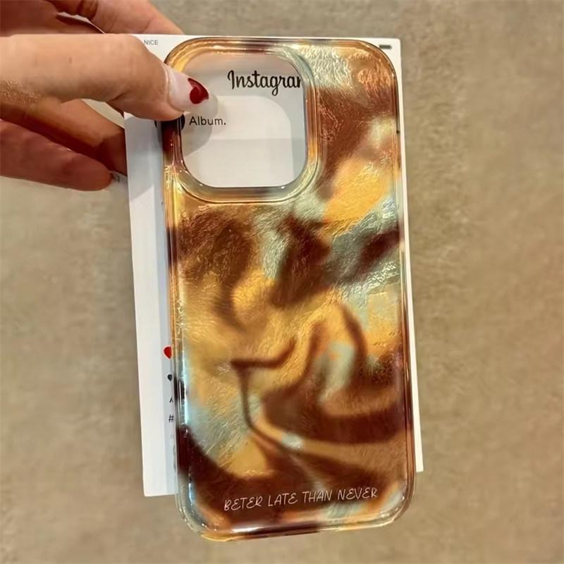 Korean Artistic Glitter Gradient Tinfoil Pattern Case for iPhone 17 Air 16 15 14 13 12 11 Pro Max Plus Retro Cover