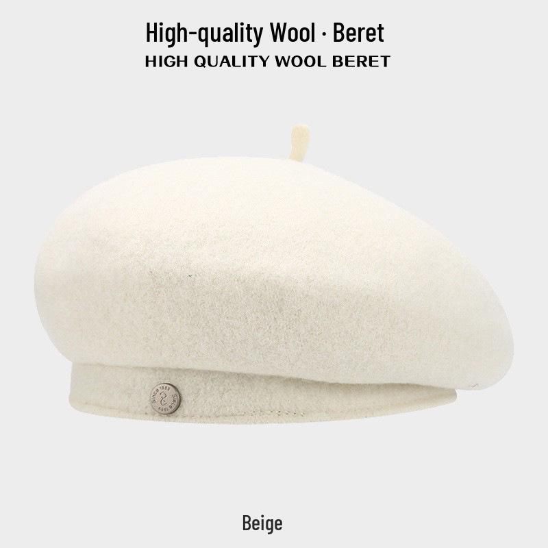 

Осенне-зимний шерстяной берет: Модная, Универсальная Шляпа Художника с Металлической Этикеткой для Женщин One Size (54-58cm) бежевый