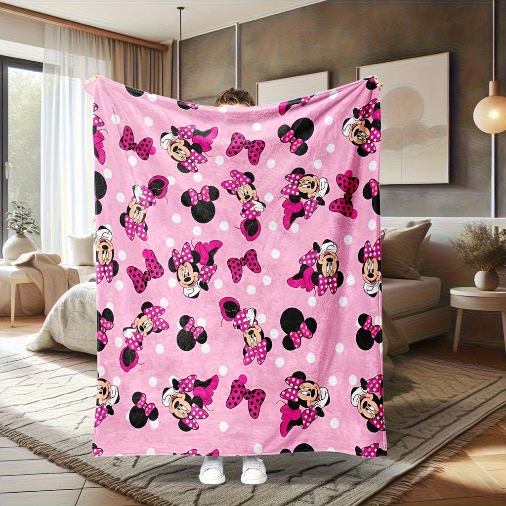 Mickey Minnie Mouse Flannel Blanket Pink Polka Dot Lightweight AllSeason for Home Office Camping