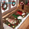 2D Flat Christmas Santa Claus Snowman Holiday Door Mat for Entrance Colorful and Non-Slip Washable Carpet Suitable Home Decor