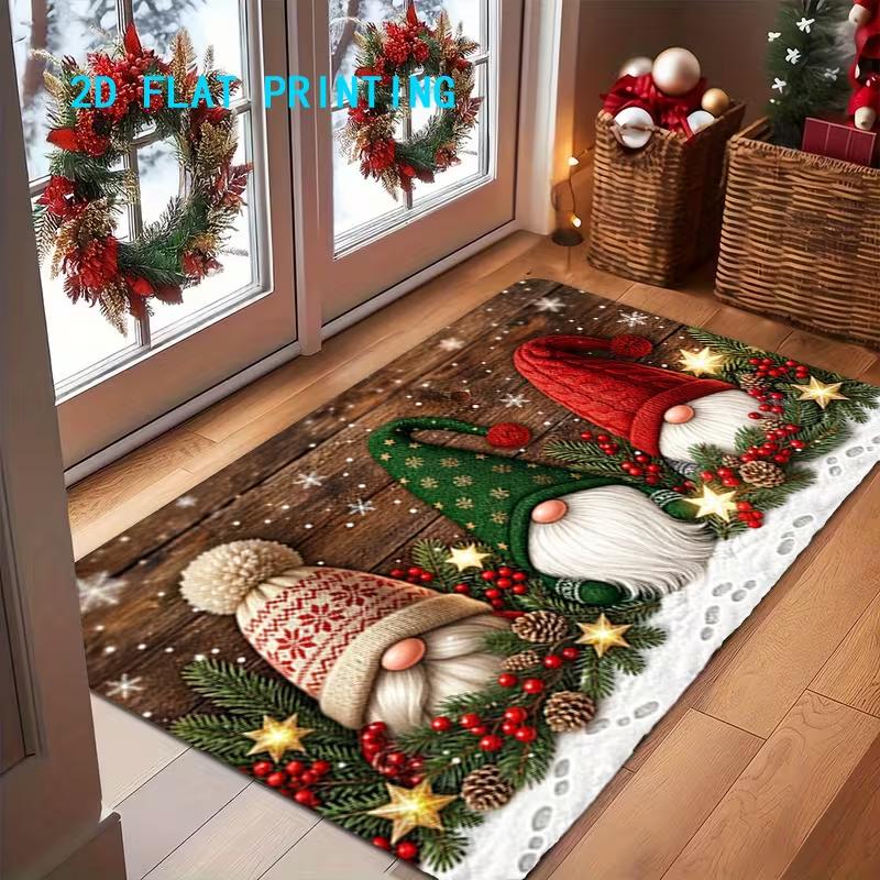 2D Flat Christmas Santa Claus Snowman Holiday Door Mat for Entrance Colorful and Non-Slip Washable Carpet Suitable Home Decor