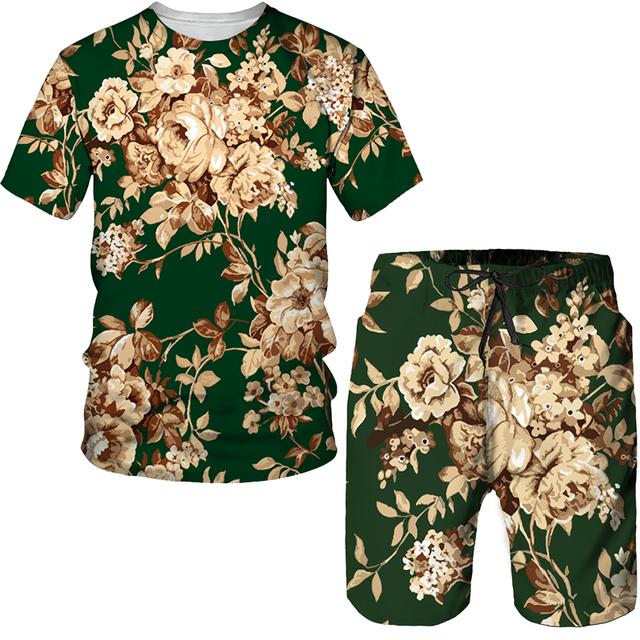 Imprimare 3D cu model vintage pentru bărbați Set de tricouri cu mânecă scurtă de vară + pantaloni scurți pentru bărbați 2 buc ținută de cuplu Costum elegant hipster de streetwear