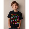 European Sizes Arabic Alphabet Series Short-Sleeve T-Shirts for Boys, Casual Children's Clothing, Suitable for Daily Wear, and Special Holiday Apparel