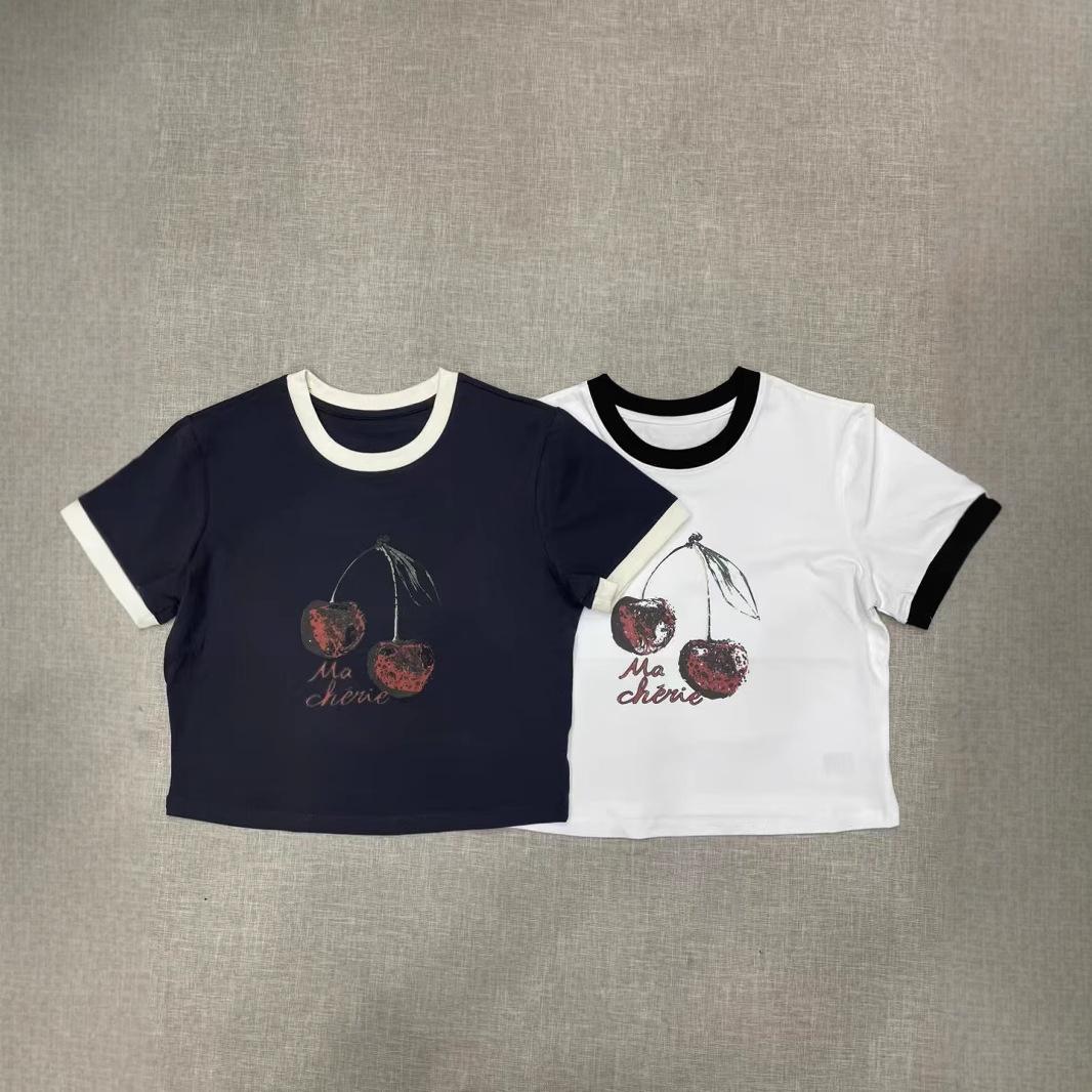 

2025 Summer Sweet & Spicy Cherry Print Short Sleeve T-Shirt S