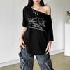 Y2k Estetisk Casual Off Shoulder T-shirt Lös Bokstavstryck Harajuku T-shirts Grunge Vintage Streetwear Oversized T-shirts