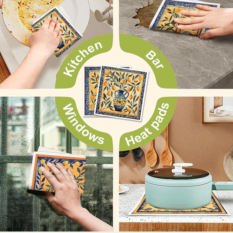 6PCS Vase Printed Eco-Friendly Swedish Dishcloths Dish Rags Absorbent Dish Towels Kitchen Reusable Washable Cleaning Wipe Cloths