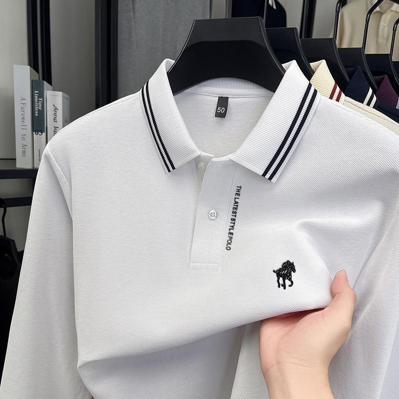 Cotton Original Quality Men s Polo Shirt Lapel Long Sleeve T-Shirt Autumn Print Breathable Fashion Business Men s Wear M