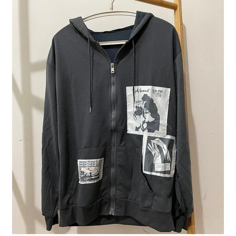 

Толстовка с капюшоном на молнии, эстетическая одежда, свободный свитшот с молнией, винтажные топы Y2k, пальто Kawaii, весна-осень, уличная одежда XL серый