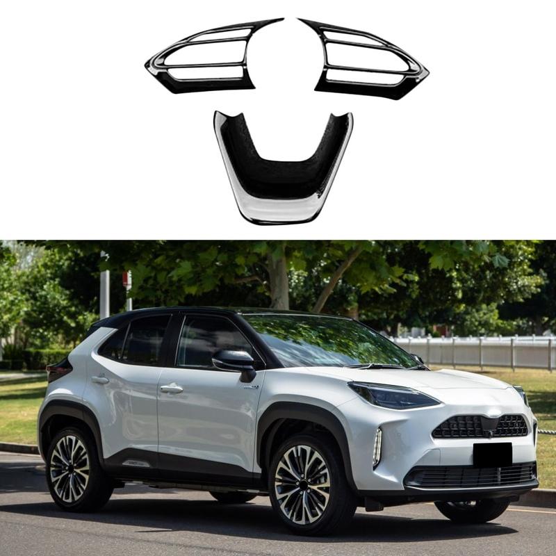 A87Q-for Toyota Yaris Cross   ABS Bright Black Car Interior Steering Wheel Cover Trim Moldings Car Styling