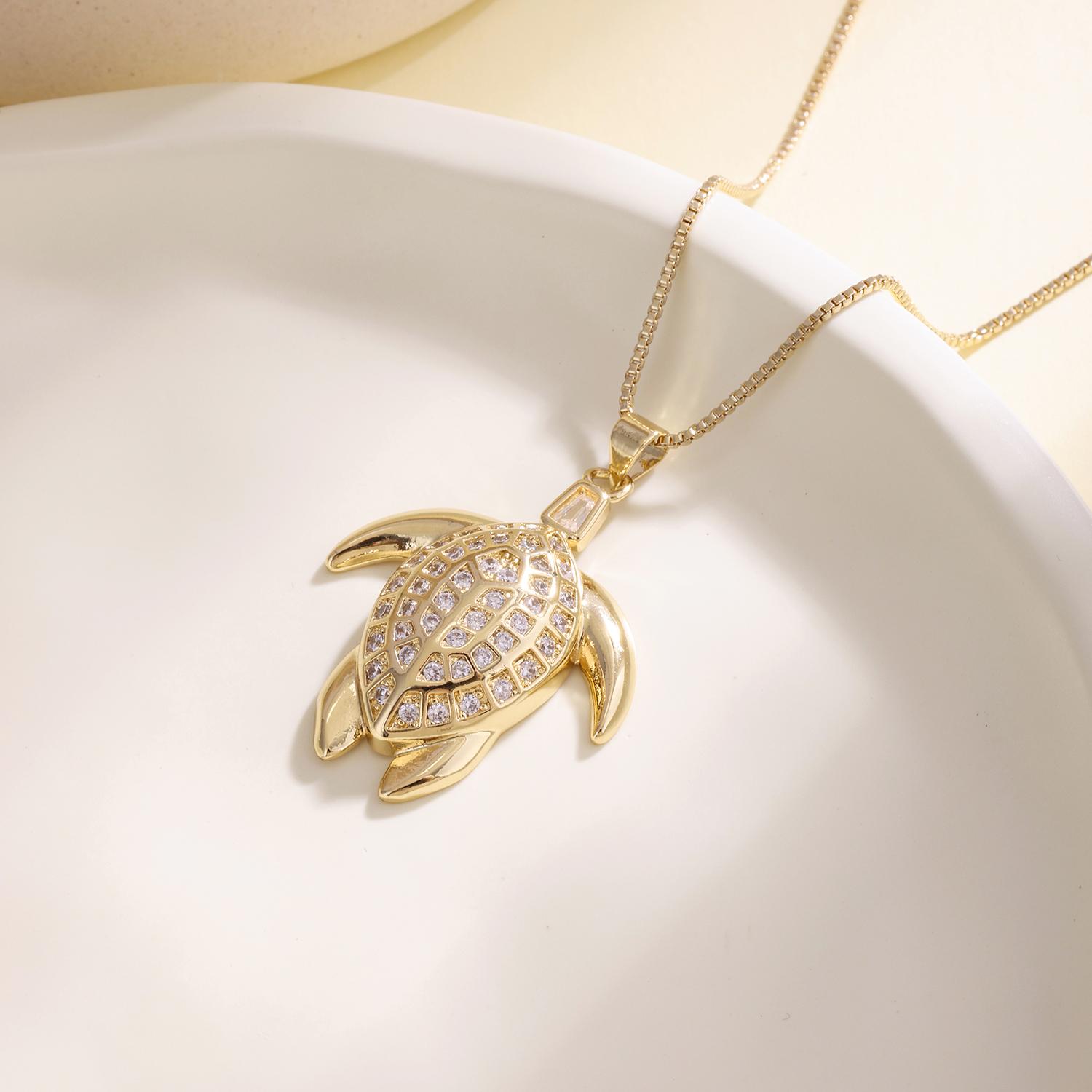 

Nidin 6 Styles Sea Turtle Pendant Necklace Cubic Zirconia & Abalone Shell Inlay Tortoise Choker Neck For Women Beach Jewelry