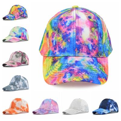 Modische Baumwoll-Baseballkappe Verstellbar Hip-Hop Schirmmütze Mehrfarbig Tie-Dye-Print Sonnenschutzmütze Sommer