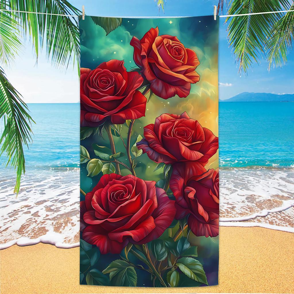 Strandtuch mit Rosenmuster, Digitaldruck Dünn Schnelltrocknend Anti-Sand Mikrofaser Leicht für Schwimmen, Yoga, Reisen, Fitnessstudio, Geschenk
