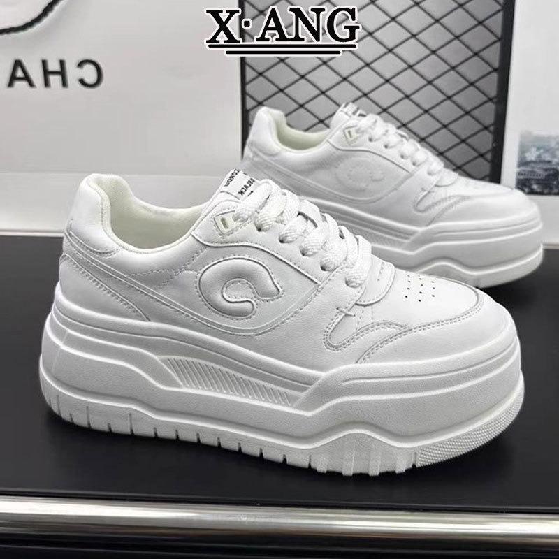 The First Layer of Cowhide Board Shoes Women's Thick-soled Heightening Little White Shoes Women's Shoes Autumn and Winter New Casual Sports Shoes