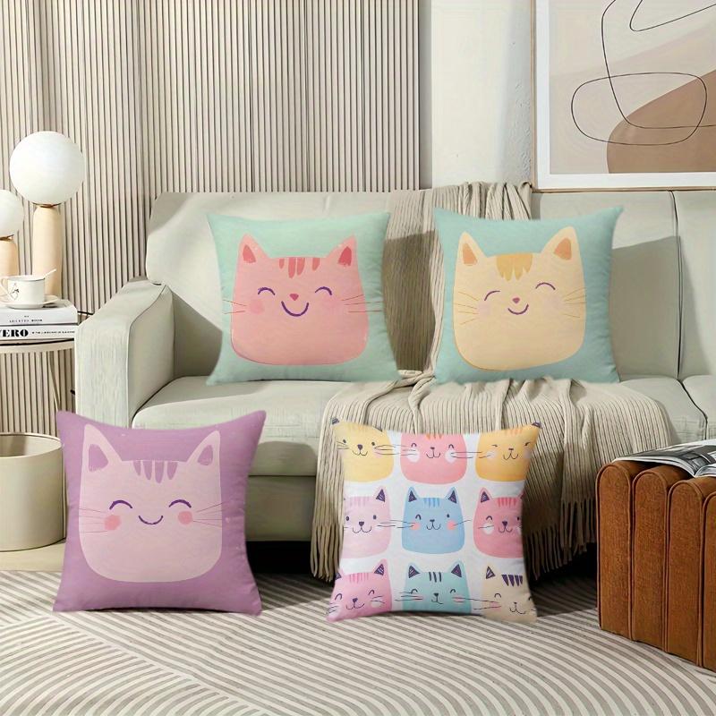4pcs Cute Cartoon Cat Theme Digital Printing Pillow Cover Short Plush Suitable Living Rooms Bedrooms Sofas Throw Cushion Cover