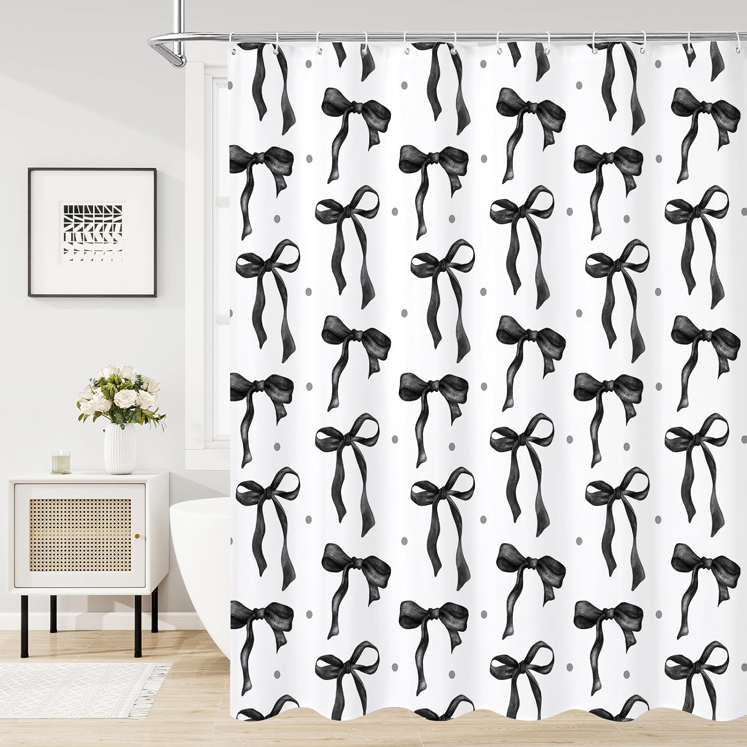 

Cute Bow Shower Curtain, Black Aesthetic Bowknot Shower Curtain For Bathroom, Modern Minimalist White Waterproof Fabric Shower C W60H190(CM)-1 Pcs