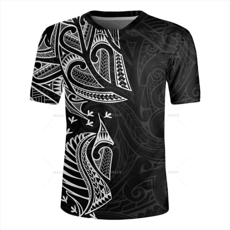 2025 Summer Men's New Zealand Maori Tribe Pattern Round Neck Short Sleeve Comfortable and Breathable Men's Sports and Leisure Top
