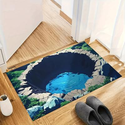 Optical Illusion Floor Mat 3D Hole Area Rug Realistic Bottomless Pit Entrance Rug Non-Slip Doormat for Living Room Bedroom Playroom Porch Decor